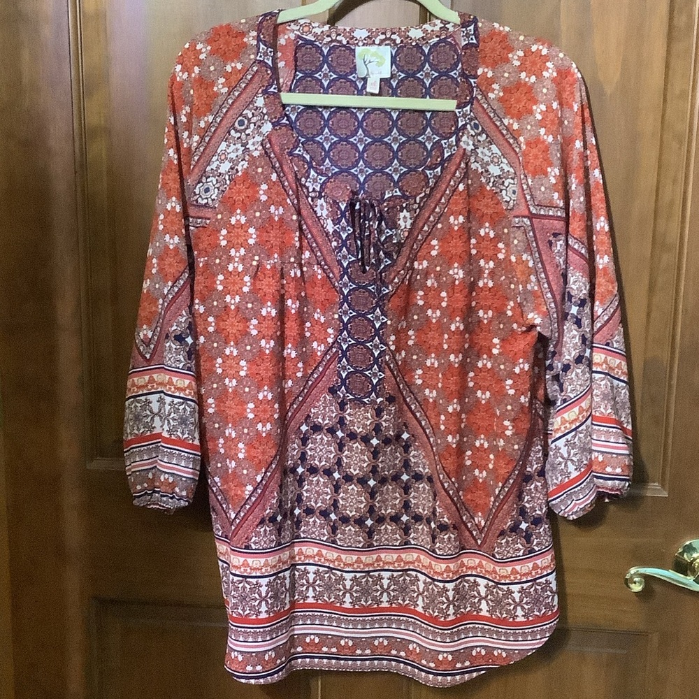 Fig and Flower Bohemian Floral Tunic - Red and Purple